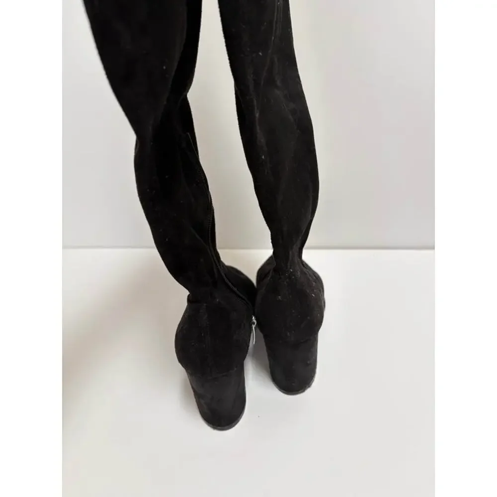 Marc Fisher Black Suede Knee High Boots Wide Calf Side Zip Pointed Toe 7